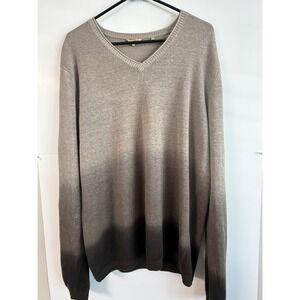 GUESS Mens Ombre V-Neck Knit Sweater Taupe Charcoal Grey 100% Linen XL